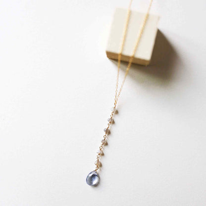 Tanzanite Quartz Yoga Pendant with labradorite accents on 14k gold plated sterling silver chain