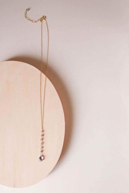 Tanzanite quartz Y pendant with labradorite accents on gold plated sterling silver chain