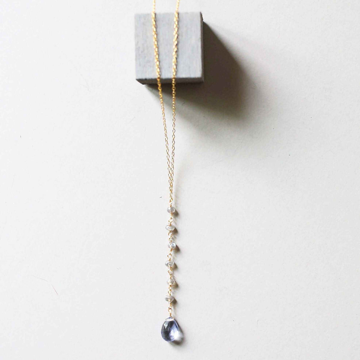 Tanzanite Quartz Yoga Pendant with labradorite accents on 14k gold plated sterling silver chain