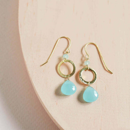 The Airie Earring blue chalcedony gold sterling silver 1.5 inch French hook
