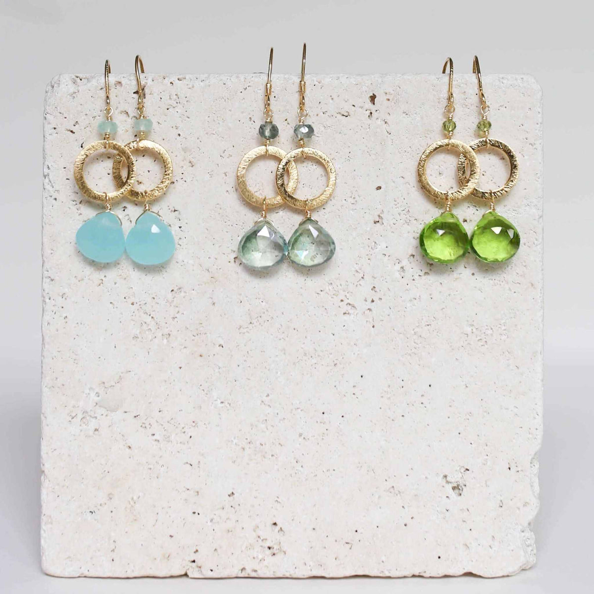 The Airie Earring blue chalcedony gold 1.5 inch French hook sterling silver earrings