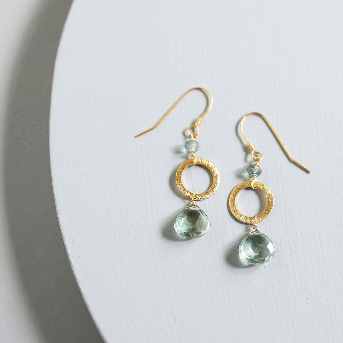 The Airie Earring green amethyst gold 14k gold plated sterling silver French hooks handcrafted in NYC