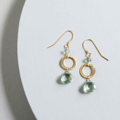 The Airie Earring green amethyst gold 14k gold plated sterling silver French hooks handcrafted in NYC
