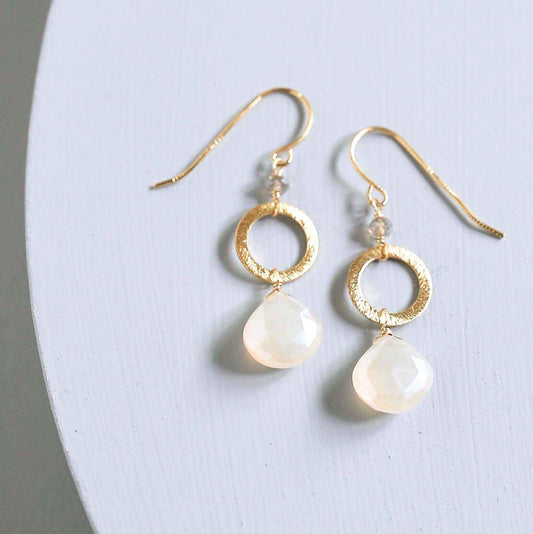The Airie Earring white chalcedony gold 1.5-inch drop French hooks sterling silver jewelry