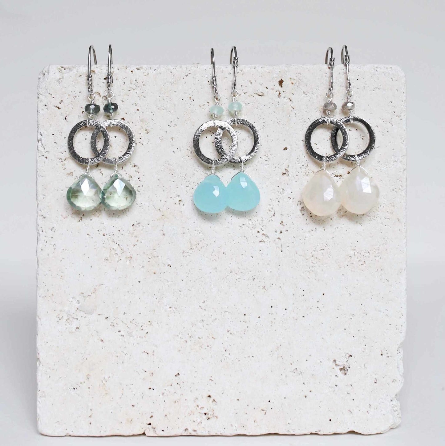 The Airie Earring white chalcedony silver gemstone dangle earrings with French hooks and sterling silver