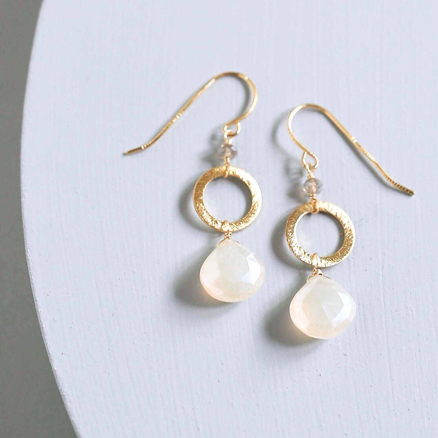 The Airie Earring white chalcedony silver drop earrings with French hooks