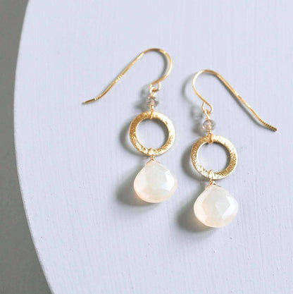 The Airie Earring white chalcedony silver drop earrings with French hooks