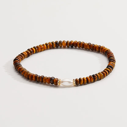 Tiger's Eye and Pearl Stretch Bracelet ALEX AND ANI