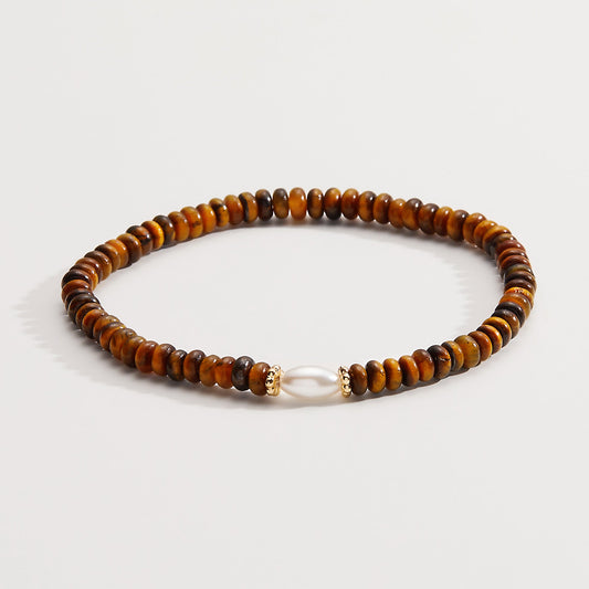 Tiger's Eye and Pearl Stretch Bracelet ALEX AND ANI