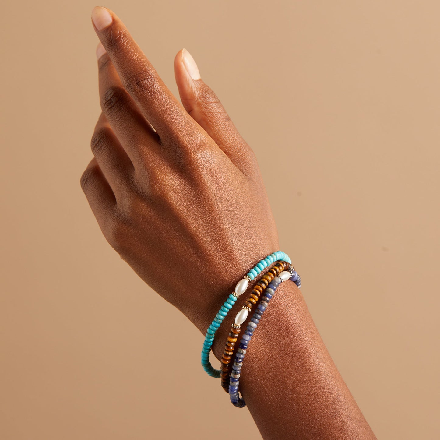 Tiger's Eye and Pearl Stretch Bracelet ALEX AND ANI