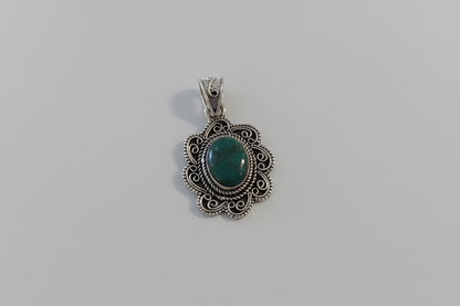 Sterling Silver Turquoise Oval Floral Pendant – Coastal Statement Jewelry