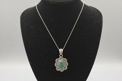 Sterling Silver Turquoise Oval Floral Pendant – Coastal Statement Jewelry
