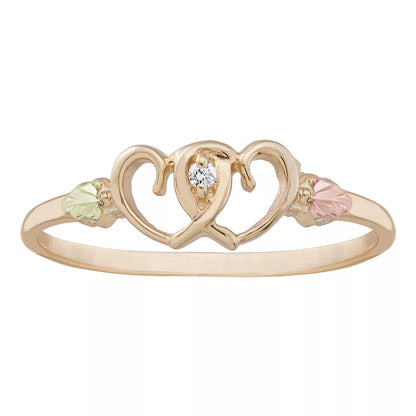 Twin Hearts and Diamond - Black Hills Gold Ladies Ring