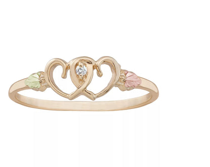 Twin Hearts and Diamond - Black Hills Gold Ladies Ring