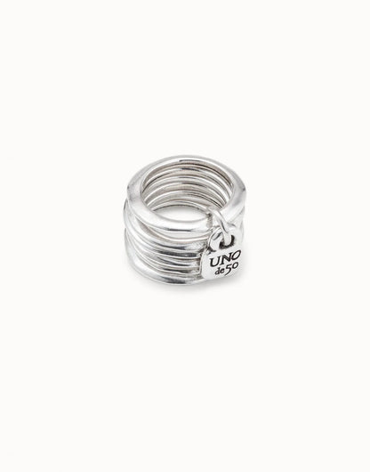 Uno de 50 Multi row ring with a charm Silver