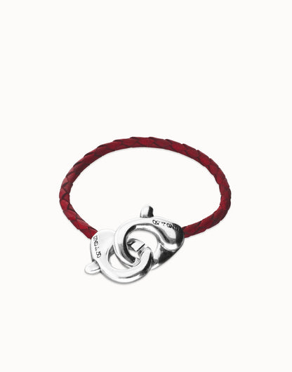 Uno De 50 Red leather bracelet with interlocking carabiner Silce