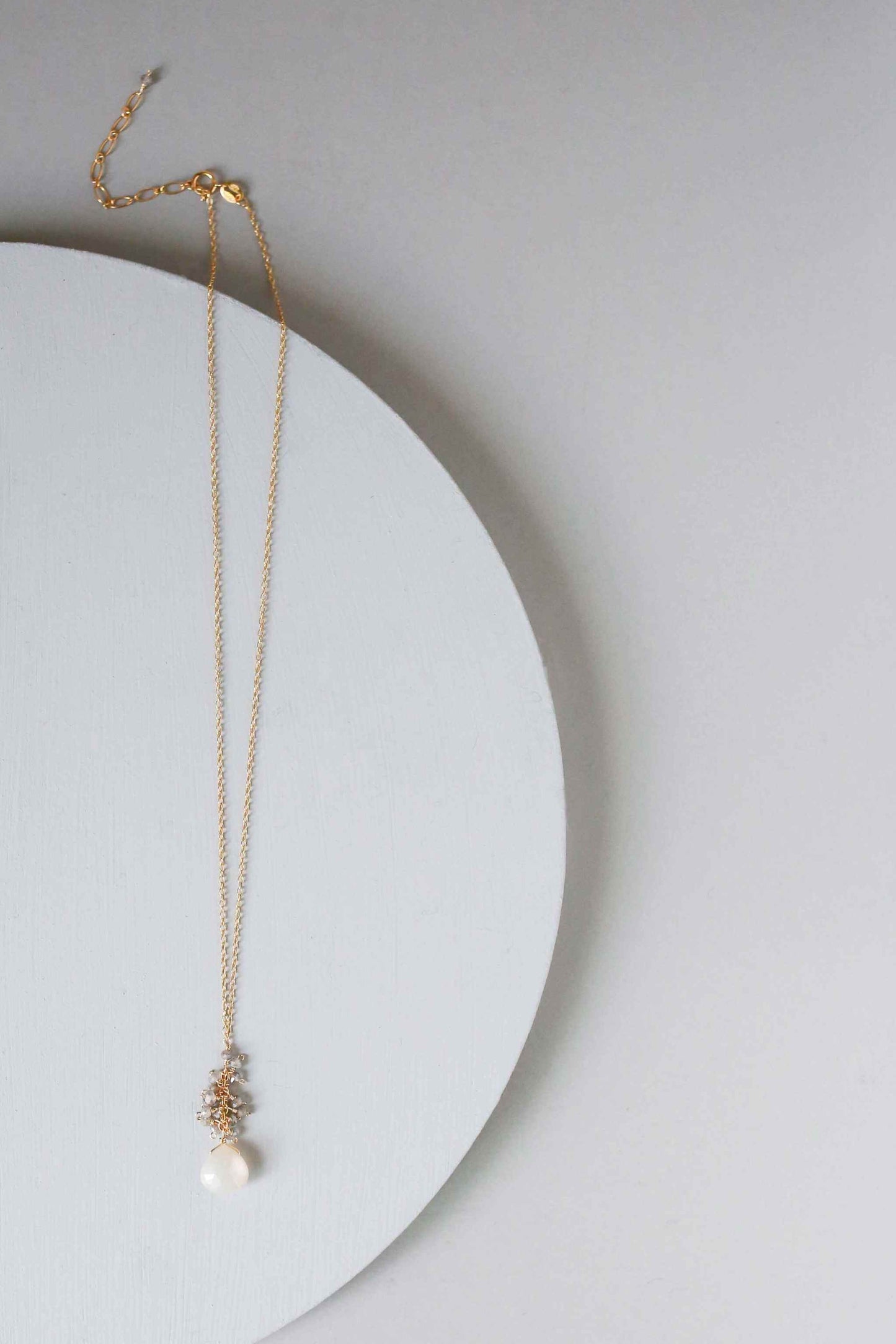 White Chalcedony Cluster Necklace with labradorite gems and gold plated sterling silver
