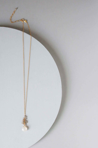 White Chalcedony Cluster Necklace with labradorite gems and gold plated sterling silver