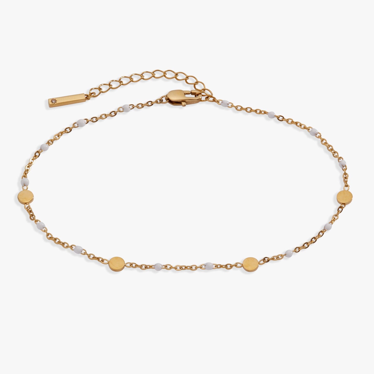 White Enameled Chain Coin Station Anklet ALEX AND ANI