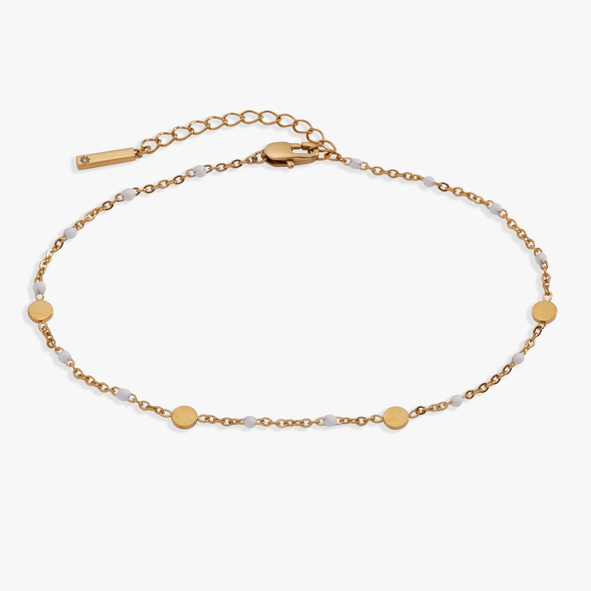 White Enameled Chain Coin Station Anklet ALEX AND ANI