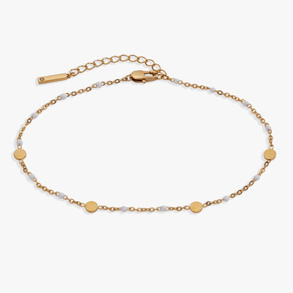 White Enameled Chain Coin Station Anklet ALEX AND ANI