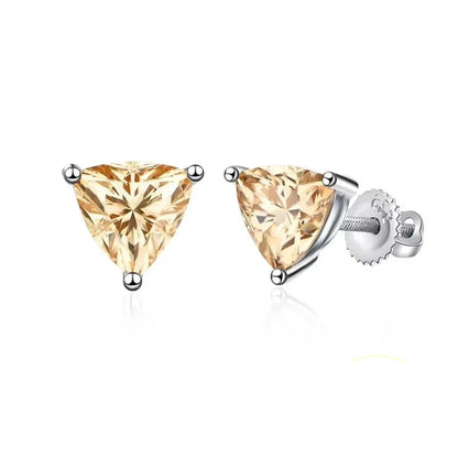Yellow Moissanite Trillion Stud Earrings 5x5mm 0.5ct 925 Silver Screw Back