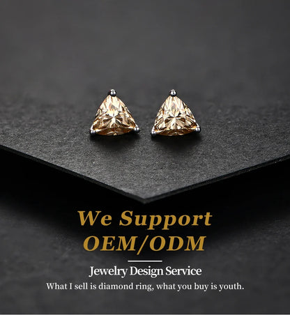 Yellow Moissanite Trillion Stud Earrings 5x5mm 0.5ct 925 Silver Screw Back
