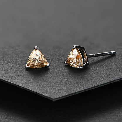 Yellow Moissanite Trillion Stud Earrings 5x5mm 0.5ct 925 Silver Screw Back